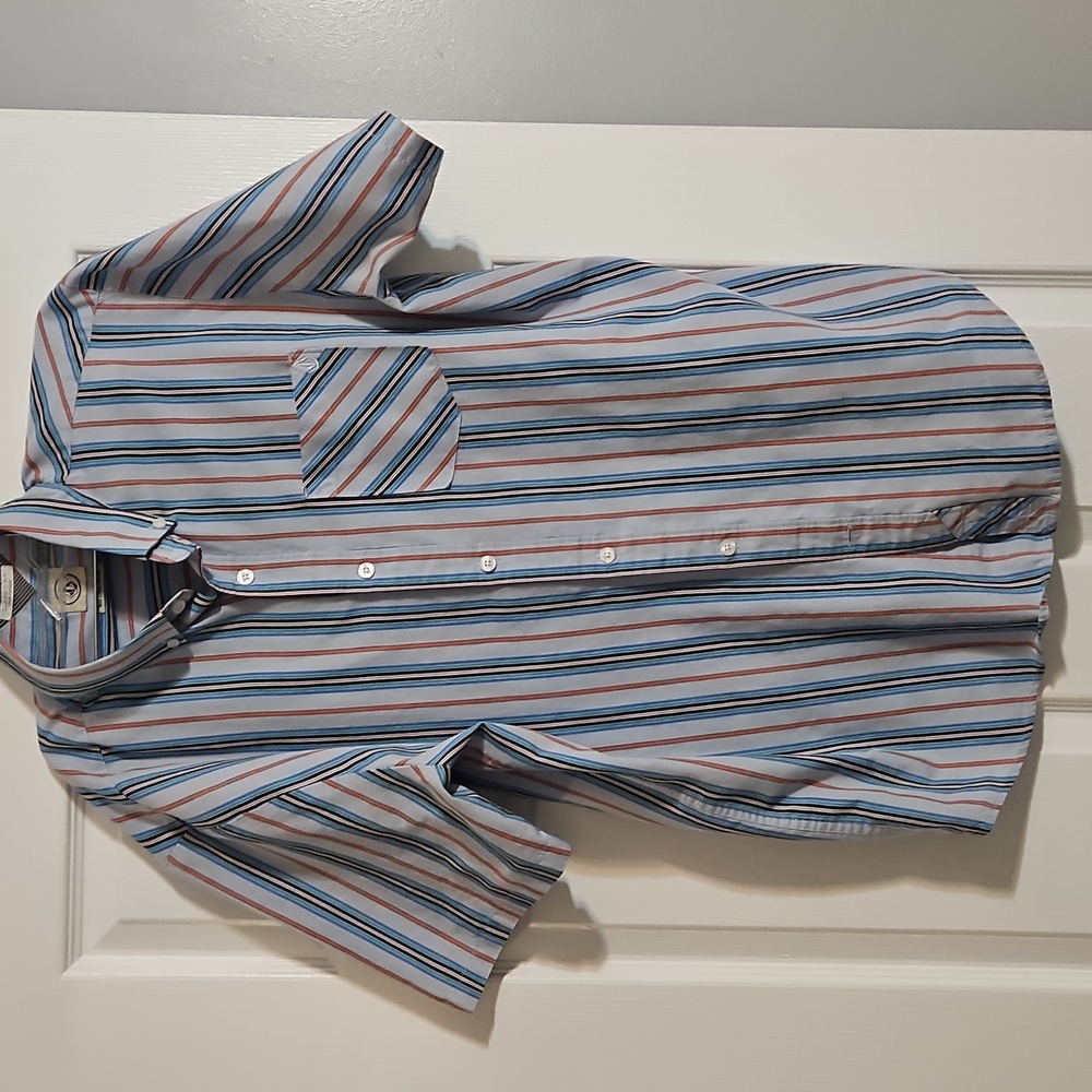 Volcom Classic Fit Striped Blue Men's Button Up Shirt, Size Large